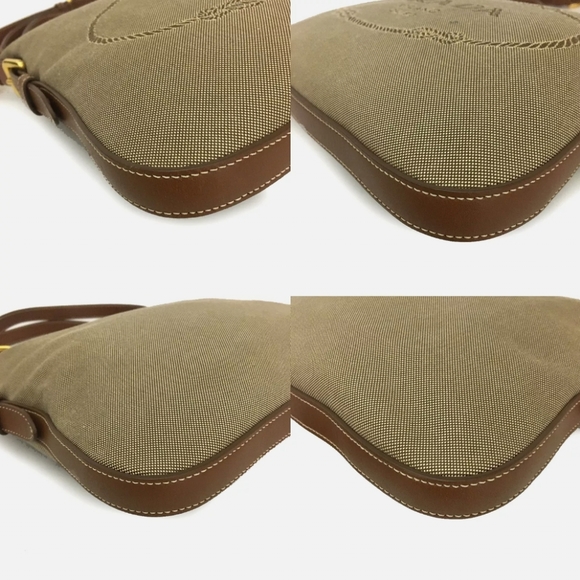 PRADA JACQUARD LOGO CANVAS BEIGE LEATHER SHOULDER BAG/R3364 - Picture 10 of 15